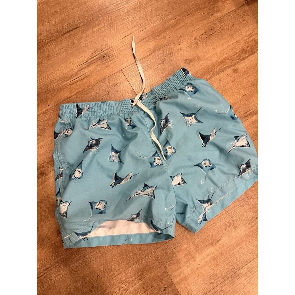 Chubbies Men’s Blue Stingray Print Swim Trunks M Mesh Lined Elastic Drawstring